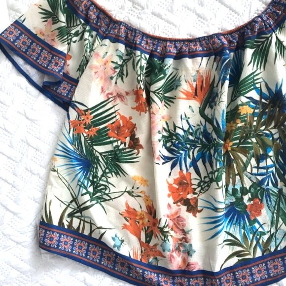 (3/$20) Off-the-Shoulder Tropical Print Top - Picture 2 of 3